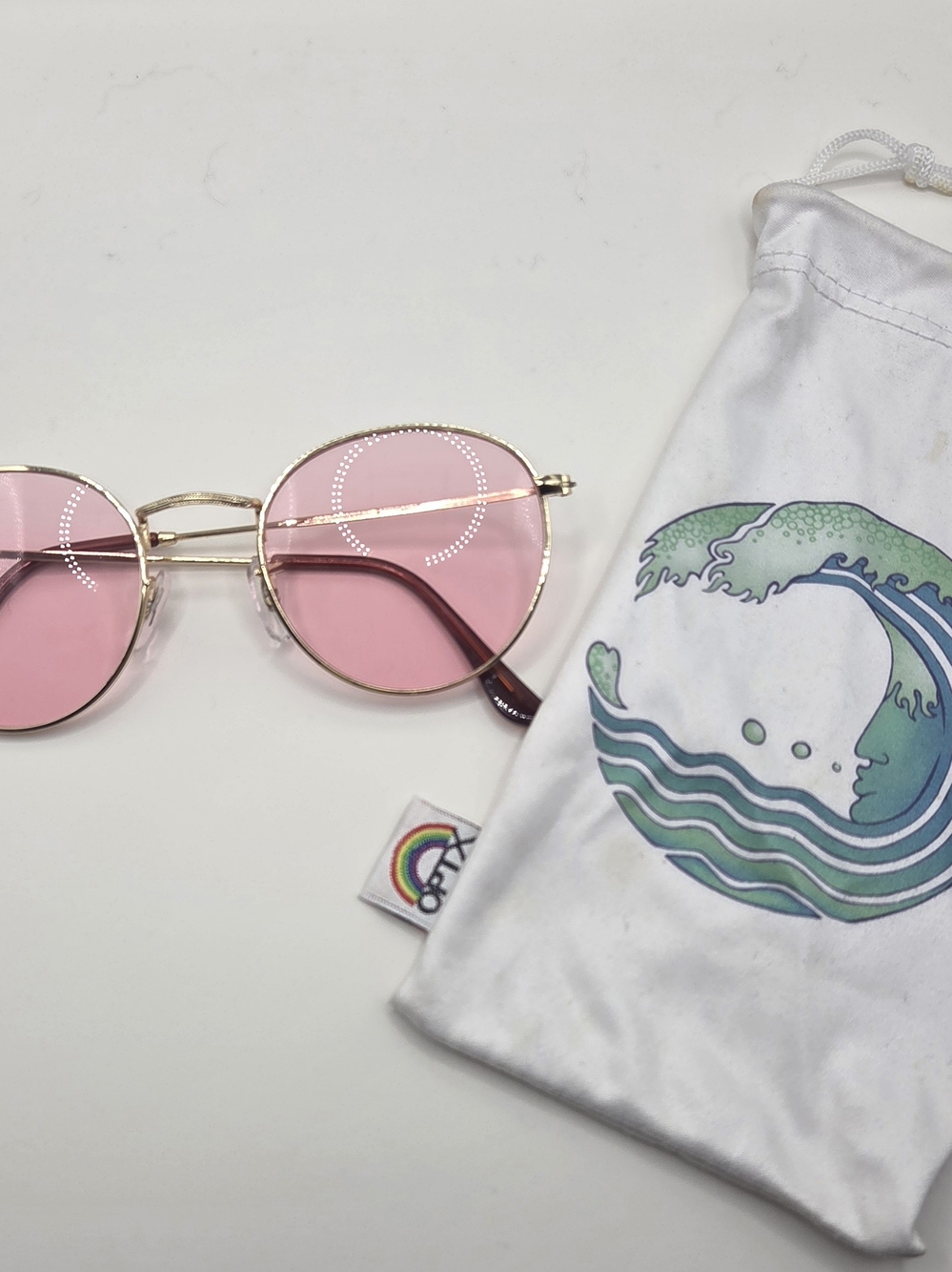 Rainbow Optx Round Glasses In Rose Grace. UV Protection. Bag Included.
